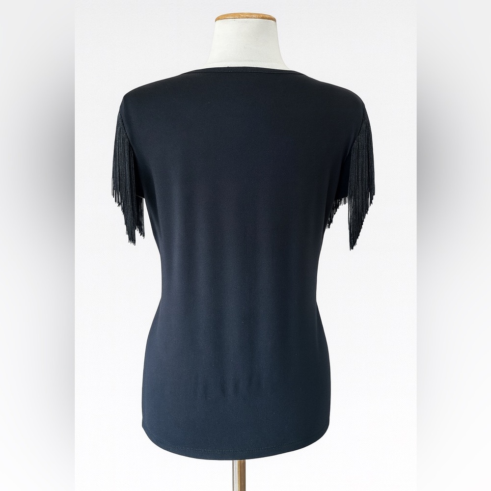Cache fringe jersey black v-Neck Top shirt - Picture 3 of 8